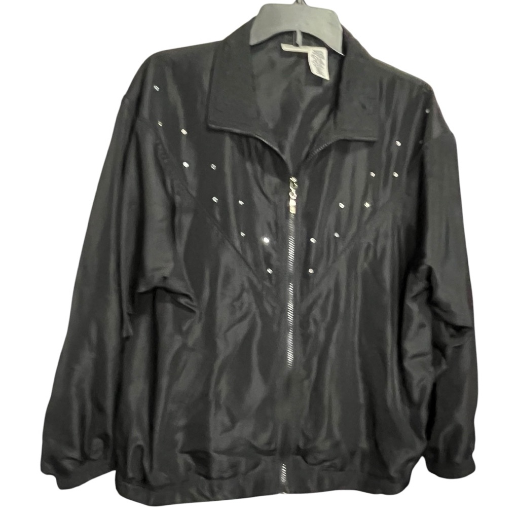 Vtg Black Jeweled Womens Windbreaker Jacket